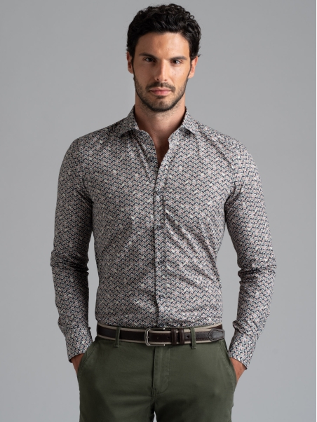 Camicia uomo con stampa fantasia geometrica