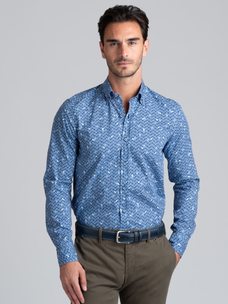 Camicia uomo con stampa fantasia geometrica 2