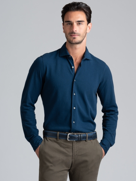 Camicia uomo slim in tessuto piquet tinto capo 2