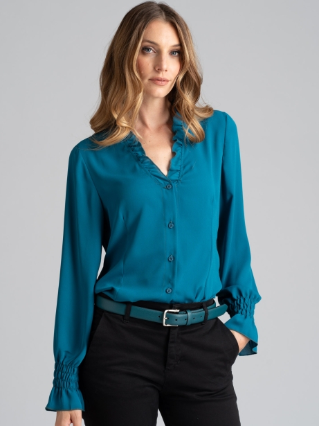 Camisa de mujer con cuello en V liso rouges 2
