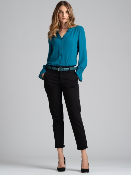 Camisa de mujer con cuello en V liso rouges