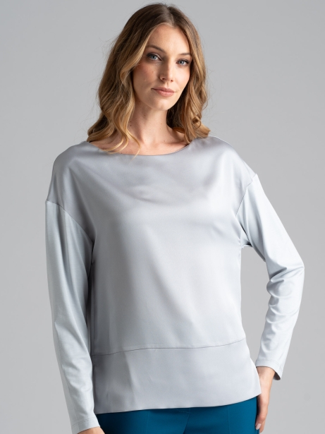 Blusa donna in satin e jersey con scollo a barchetta