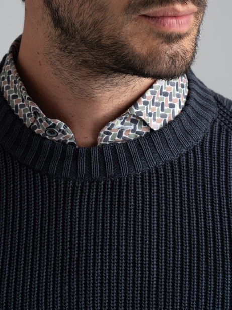Jersey de algodón con cuello redondo para hombre, galga 7