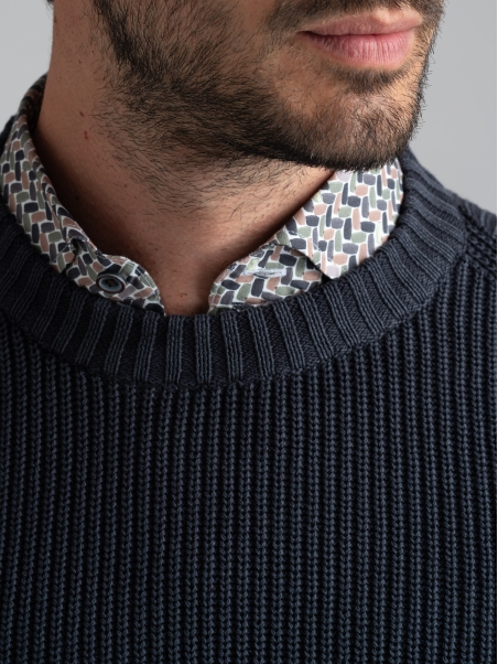 Jersey de algodón con cuello redondo para hombre, galga 7