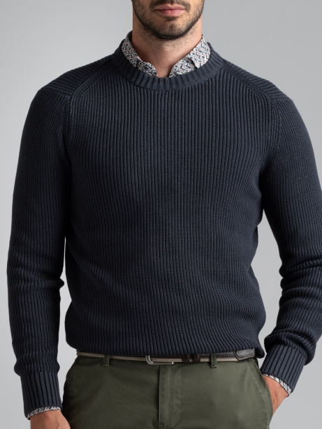 Jersey de algodón con cuello redondo para hombre, galga 7 2