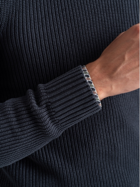Jersey de algodón con cuello redondo para hombre, galga 7