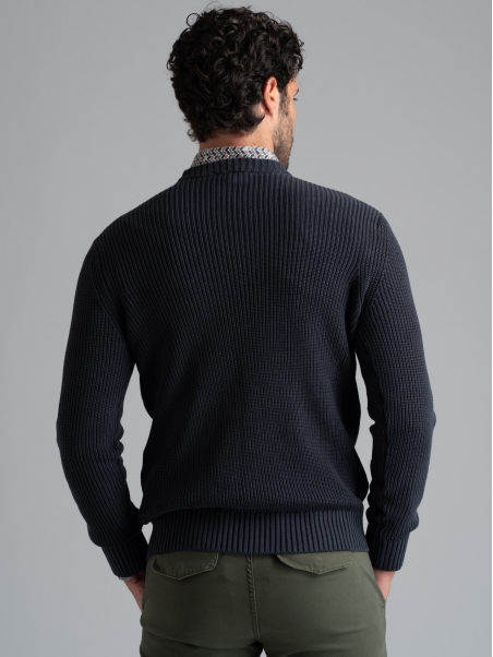 Jersey de algodón con cuello redondo para hombre, galga 7