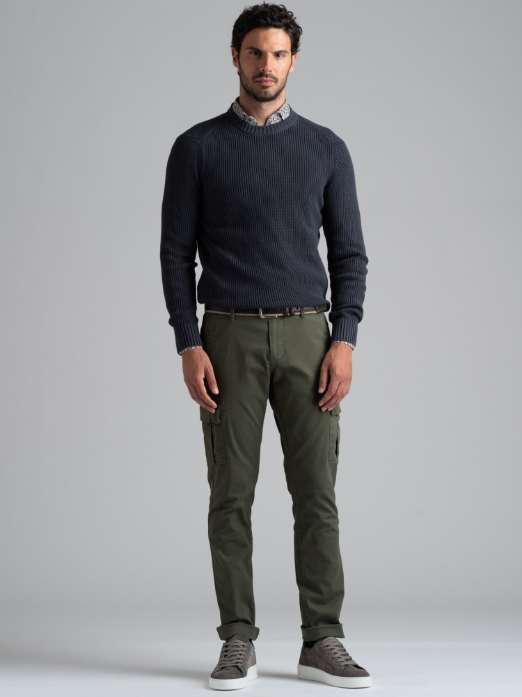 Jersey de algodón con cuello redondo para hombre, galga 7