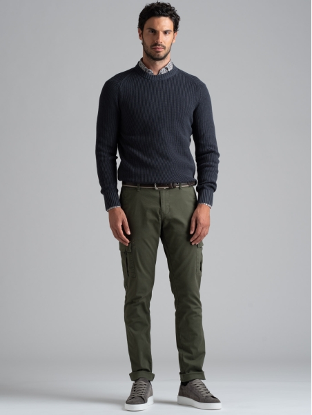 Jersey de algodón con cuello redondo para hombre, galga 7