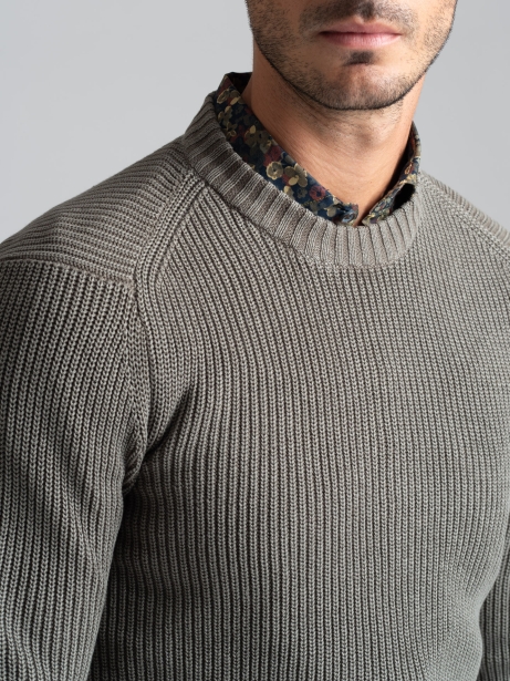 Jersey de algodón con cuello redondo para hombre, galga 7
