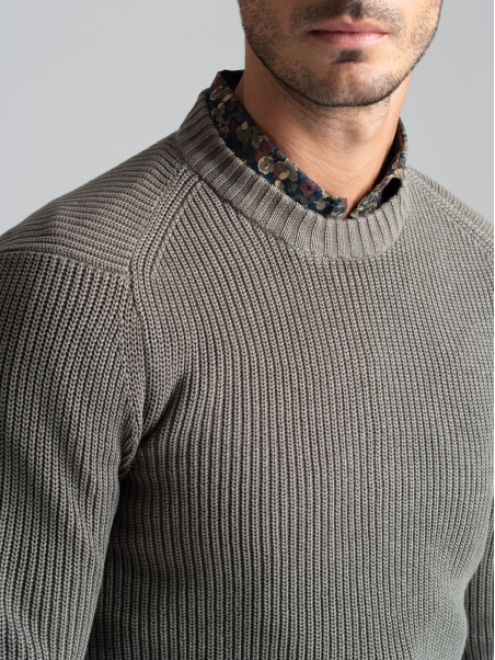 Jersey de algodón con cuello redondo para hombre, galga 7