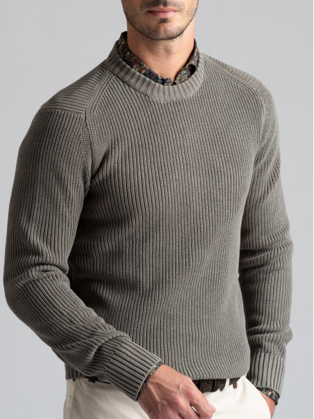Jersey de algodón con cuello redondo para hombre, galga 7