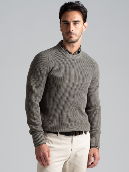 Jersey de algodón con cuello redondo para hombre, galga 7