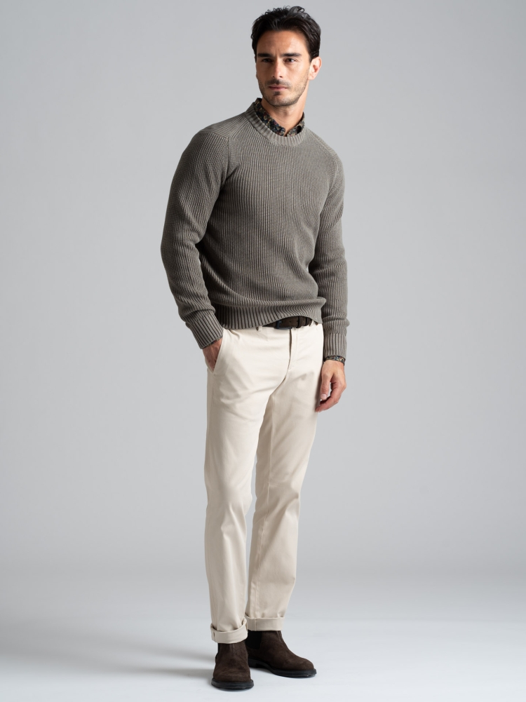 Jersey de algodón con cuello redondo para hombre, galga 7