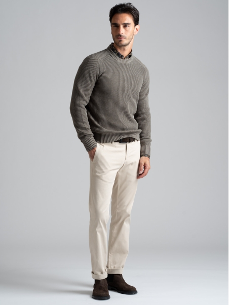 Jersey de algodón con cuello redondo para hombre, galga 7
