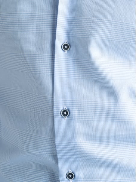 Camisa de caballero azul claro Príncipe de Gales con cuello semifrancés