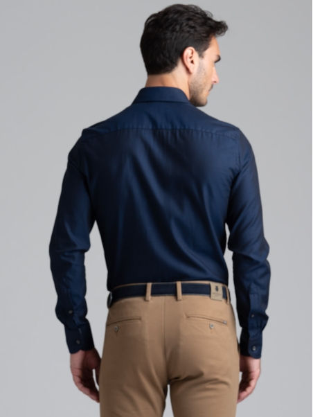 Camisa de hombre en tejido de espiga azul