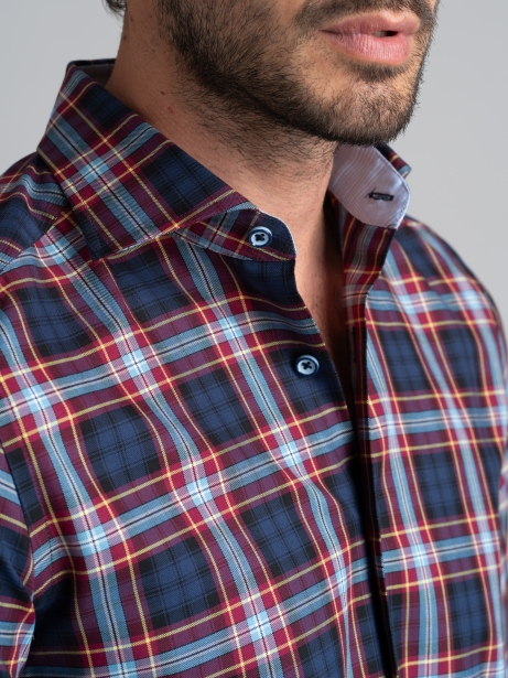 Camisa madrás de hombre cuello semifrancés con parches