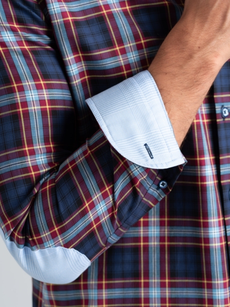 Camisa madrás de hombre cuello semifrancés con parches 2