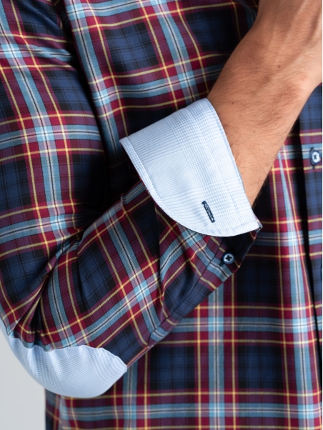 Camisa madrás de hombre cuello semifrancés con parches