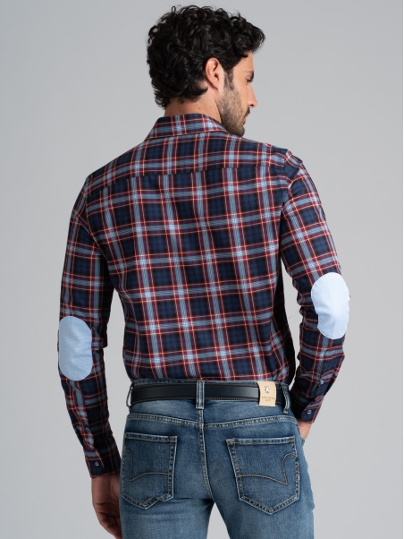 Camisa madrás de hombre cuello semifrancés con parches