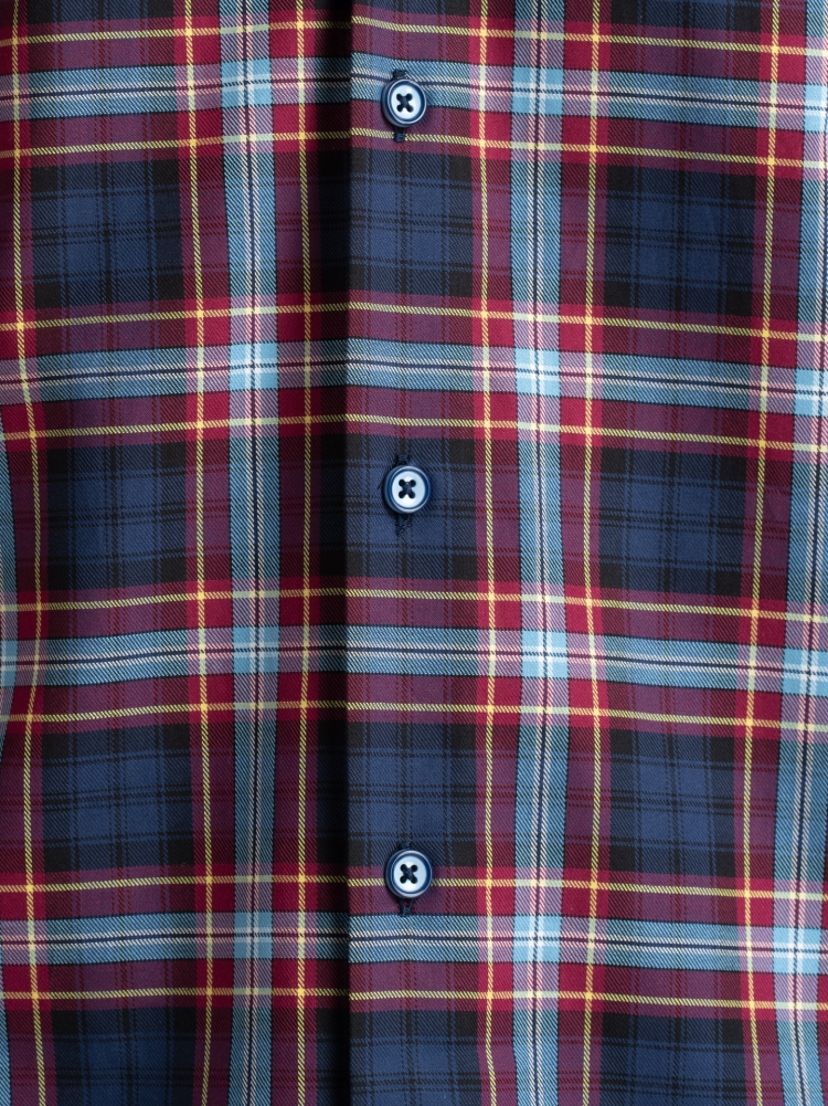 Camisa madrás de hombre cuello semifrancés con parches