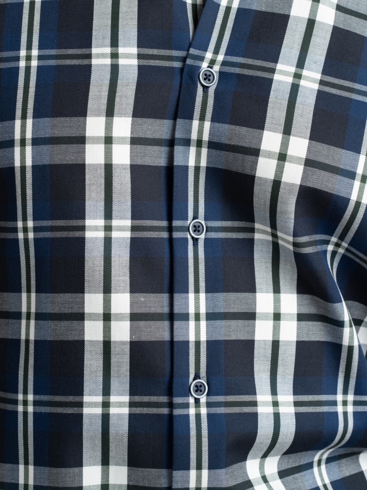 Camisa de hombre azul madrás con cuello abotonado