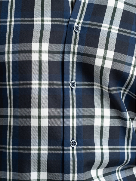 Camisa de hombre azul madrás con cuello abotonado