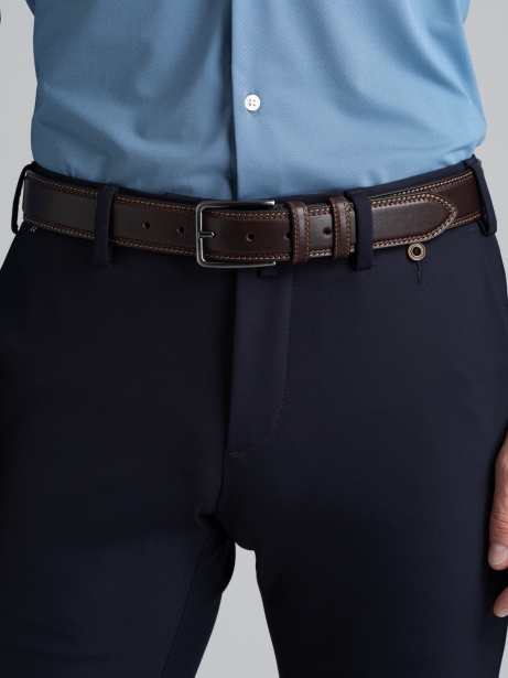 Cinturón de piel para hombre con pespunte bicolor 2