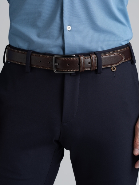 Cinturón de piel para hombre con pespunte bicolor