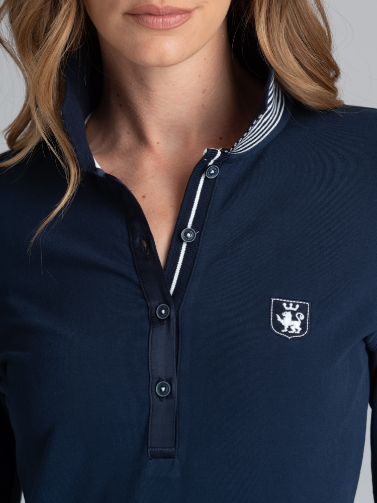 Polo elástico de manga larga para mujer con inserciones de satén