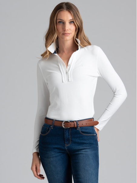 Polo de mujer de punto elástico con cuello alto