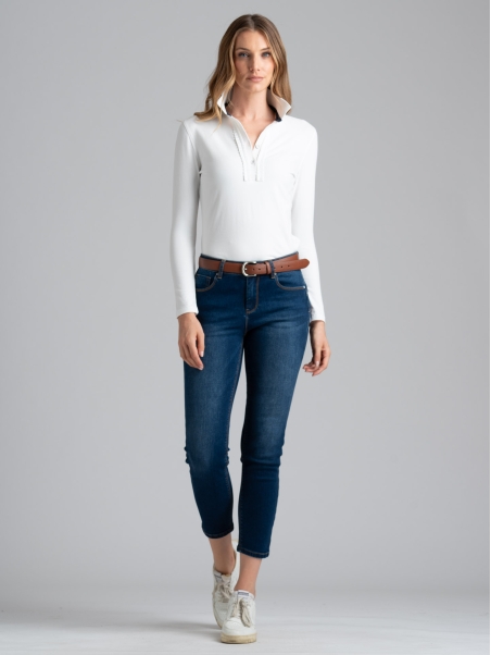Polo de mujer de punto elástico con cuello alto