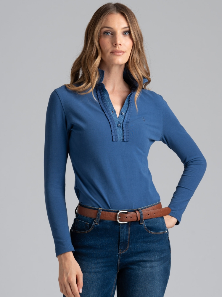 Polo de mujer de punto elástico con cuello alto