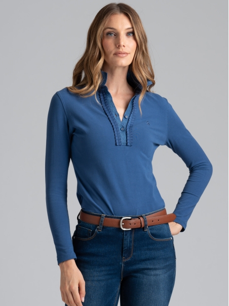 Polo de mujer de punto elástico con cuello alto