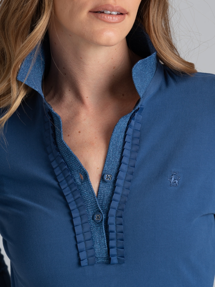 Polo de mujer de punto elástico con cuello alto