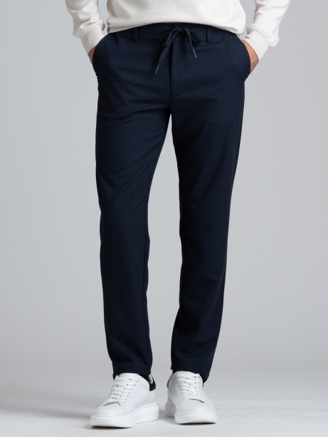 Pantalón de hombre de punto estampado azul con cordón de ajuste