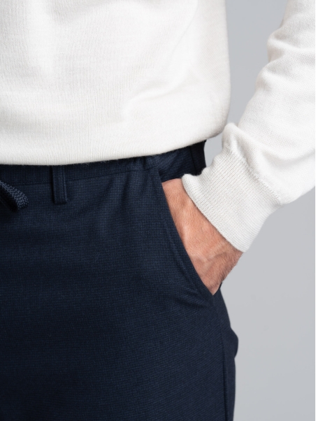 Pantalón de hombre de punto estampado azul con cordón de ajuste