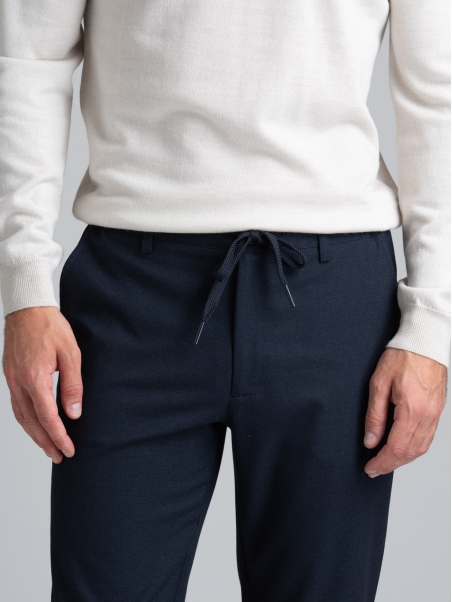 Pantalón de hombre de punto estampado azul con cordón de ajuste