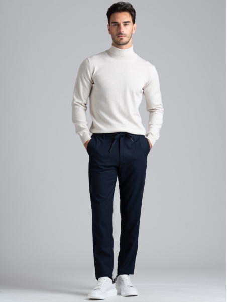 Pantalón de hombre de punto estampado azul con cordón de ajuste
