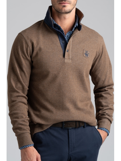 Polo de manga larga de jersey bicolor para hombre