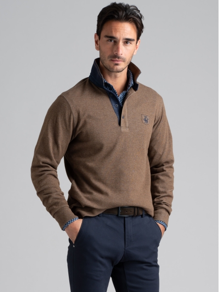 Polo de manga larga de jersey bicolor para hombre
