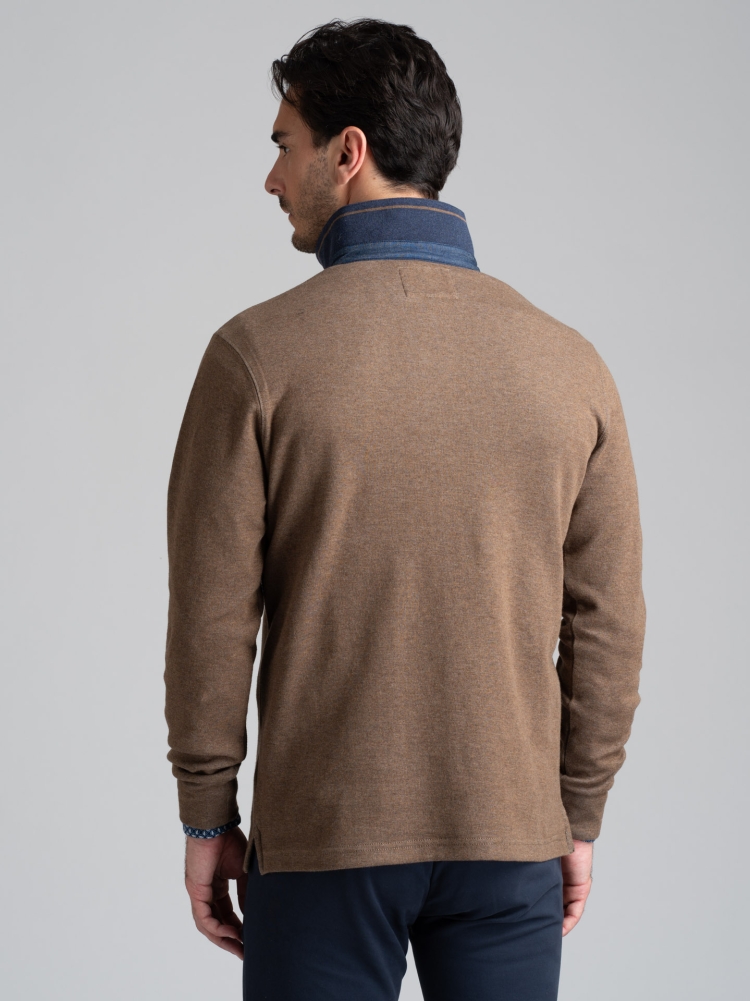 Polo de manga larga de jersey bicolor para hombre