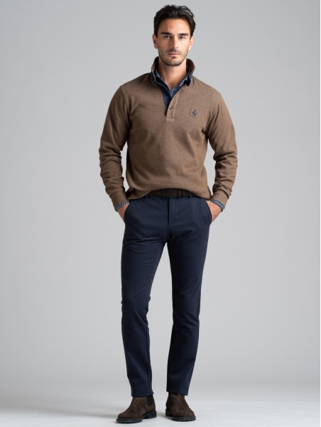 Polo de manga larga de jersey bicolor para hombre