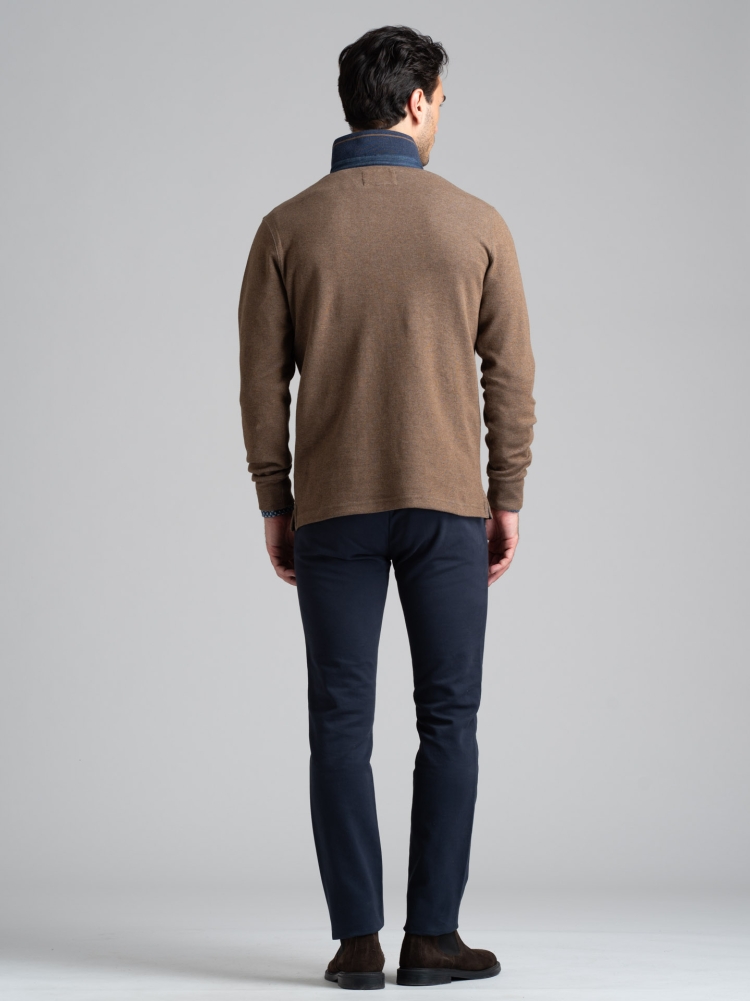 Polo de manga larga de jersey bicolor para hombre