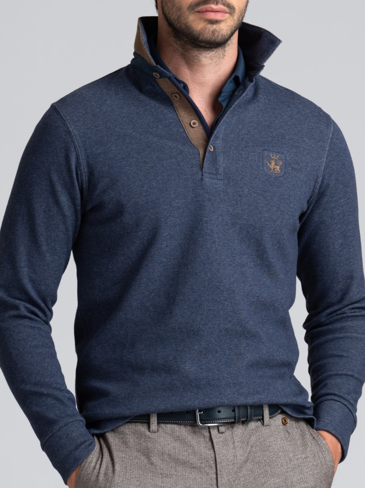 Polo de manga larga de jersey bicolor para hombre