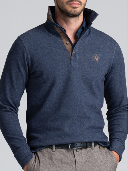 Polo de manga larga de jersey bicolor para hombre
