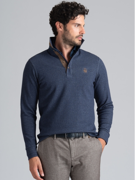 Polo de manga larga de jersey bicolor para hombre