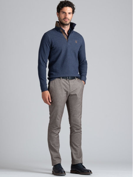 Polo de manga larga de jersey bicolor para hombre