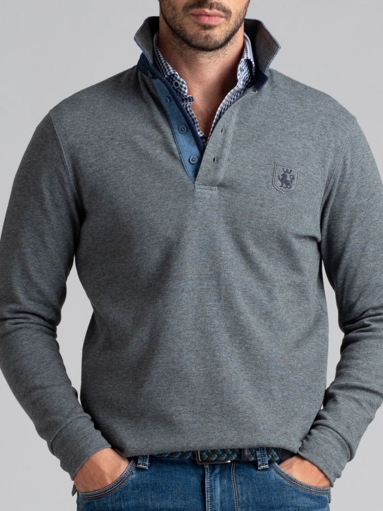 Polo de manga larga de jersey bicolor para hombre